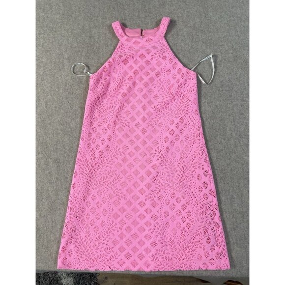 Lilly Pulitzer Halter Swing Mini Dress Lace Hot Pink Lined Size Small - Picture 11 of 15